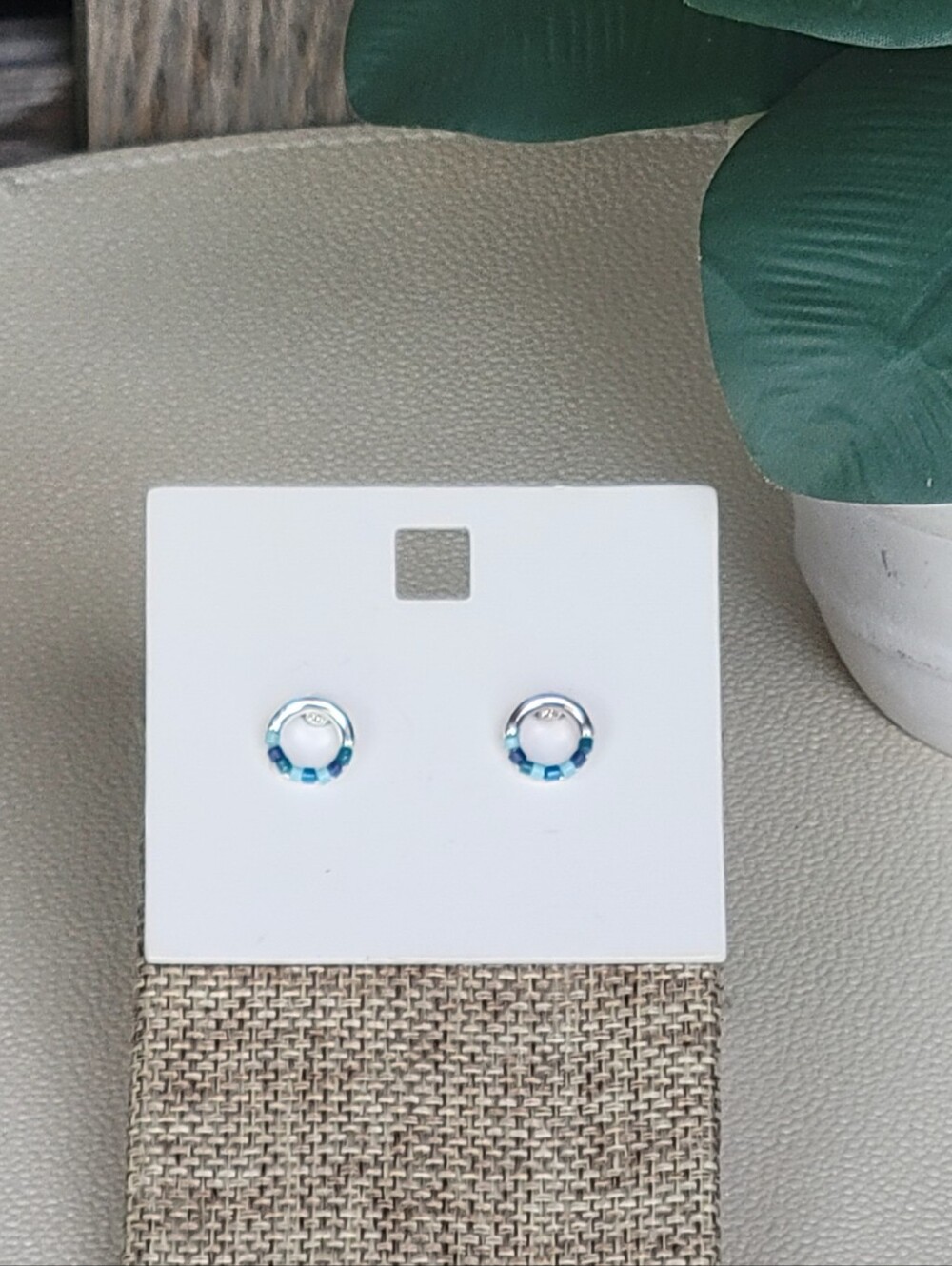 Delicate Blue Circle Stud Earrings - Picture 3 of 3